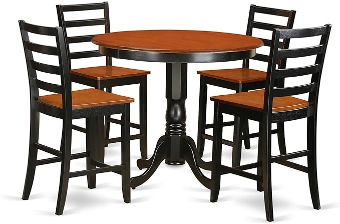 East West Furniture TRFA5-BLK-W 5 Piece Counter Height Pub Set Includes a Round Dining Room Table and 4 Kitchen Chairs, 42x42 Inch, Black & Cherry