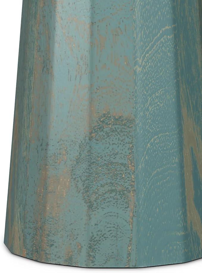 SIMPLIHOME Dayton Solid Mango Wood 13 inch Wide Round Contemporary Wooden Accent Table in Teal Wash, Fully Assembled for The Living Room and Bedroom