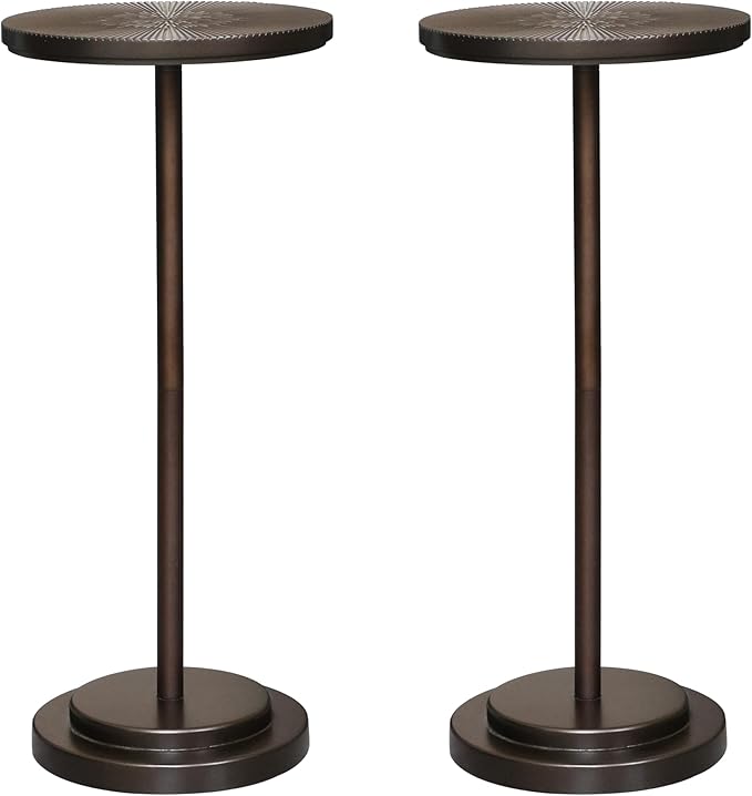 Drink Table Set of 2, Small Round Pedestal Side Table with Carved Top for Living Room, Bedroom, Small Space, Corners and Office, Brown