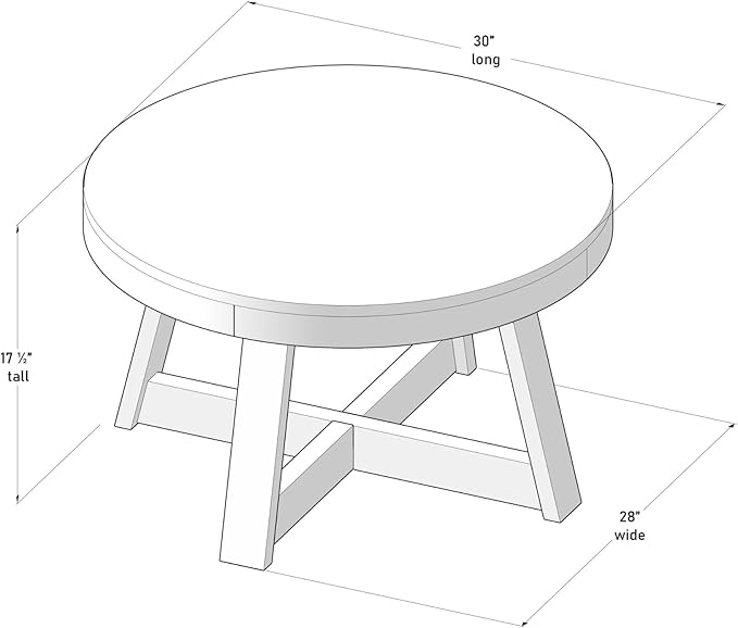 Plank+Beam Classic Round Coffee Table, 30 Inch Farmhouse Coffee Table, Mini Center Tables for Small Spaces, Small Living Space Tea Table, White Sand Wirebrush