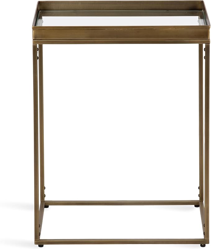 Kate and Laurel Lonsdale Transitional Glass Narrow End Table; 18 x 12 x 24; Clear Glass and Antique Brass; Decorative Contemporary Metal Side Table for Bedroom Nightstand or Living Room Accent