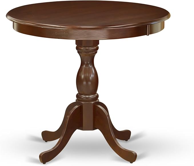 East West Furniture AMDR3-MAH-01 3 Piece Dinette Set for Small Spaces Contains a Round Kitchen Table with Pedestal and 2 Cream Linen Fabric Parson Dining Chairs, 36x36 Inch, Mahogany