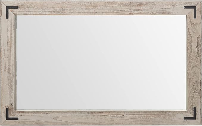 YOSHOOT Rustic Wooden Framed Wall Mirror, Natural Wood Bathroom Vanity Mirror for Farmhouse Decor, Vertical or Horizontal Hanging