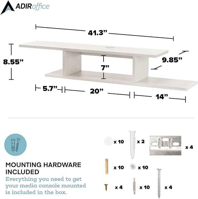 Floating TV Stand, Wall Mounted Floating Media Shelf Organizer Entertainment Center Console for Home and Office, Storage for Accessories Wifi Router Remote Control DVD Player and More (White)