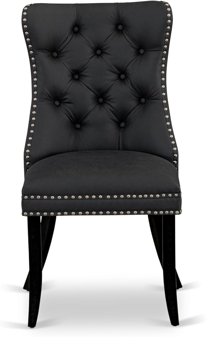 East West Furniture LGDA9-BLK-12 9 Piece Dining Table Set Consists of a Rectangle Kitchen Table with Butterfly Leaf and 8 Polyester Fabric Parson Chairs, 42x84 Inch, Black