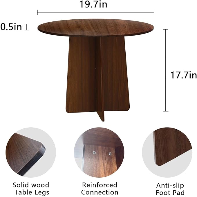 Wood End Table, Round Side Tables Living Room, Small End Tables for Small Spaces, Sofa, Bedroom, Office, 19.7 x 17.7 in Wooden Side Table, Rustic Walnut