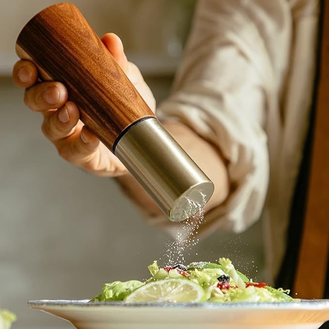 Gold Salt Shaker and Pepper Grinder Set,Stainless Steel Manual Salt Shaker and Pepper Mill,Adjustable Thickness,Suitable For Kitchen,Barbecue,Picnic,2 Packs