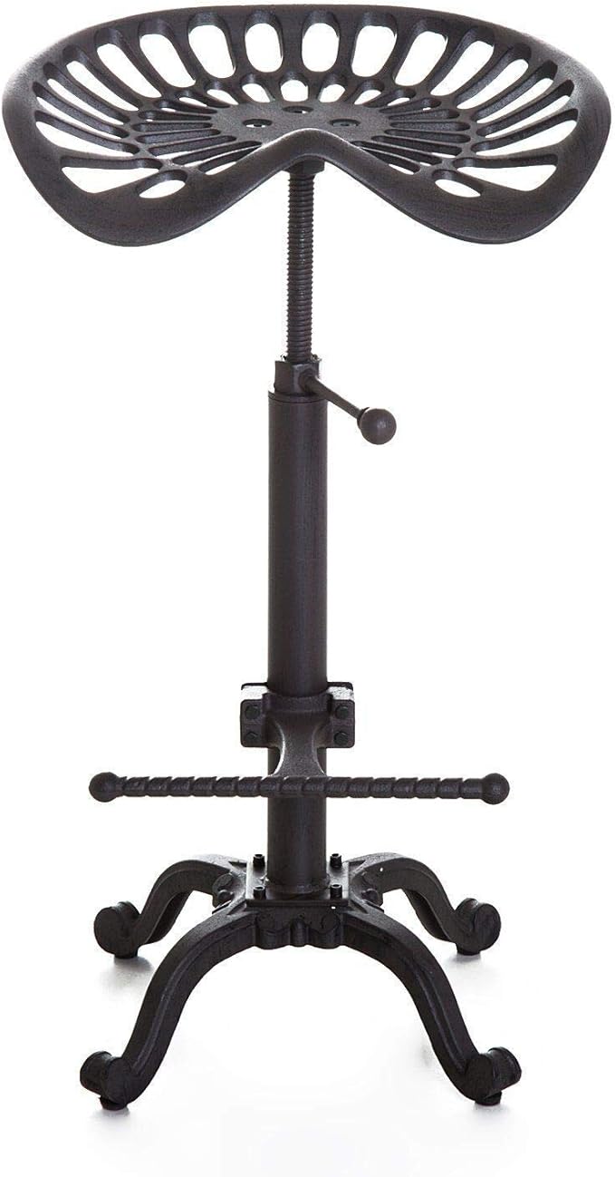 LOKKHAN Rustic Industrial Bar Stool - Cast Iron Tractor Seat - Adjustable Counter Height Swivel Breakfast Bar - Farmhouse Metal Stool - 19.7-26.8 Inch Seat Height