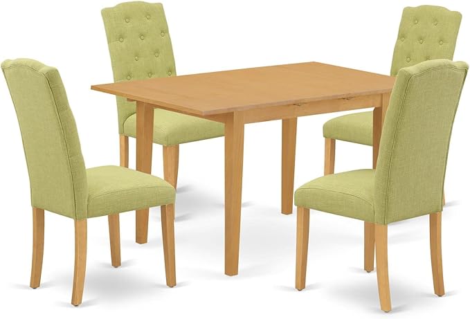 East West Furniture NOCE5-OAK-07 5 Piece Dining Table Set Includes a Rectangle Kitchen Table with Butterfly Leaf and 4 Limelight Linen Fabric Parson Dining Chairs, 32x54 Inch, Oak