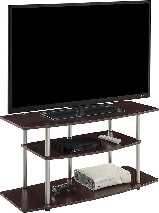 Convenience Concepts Designs2Go No Tools 3-Tier Wide TV Stand 42" - Entertainment Center for TVs up to 46 Inches, Modern TV Mount with Shelves for Living Room, Cherry