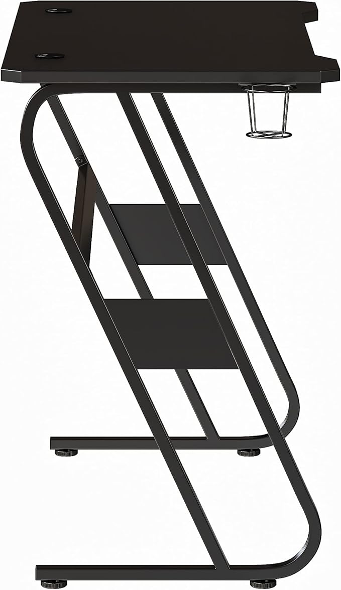 Flash Furniture Fisher Gaming Desk - Black Ergonomic Computer Desk - 51.5" Gamers Table with Cup Holder and Headphone Hook