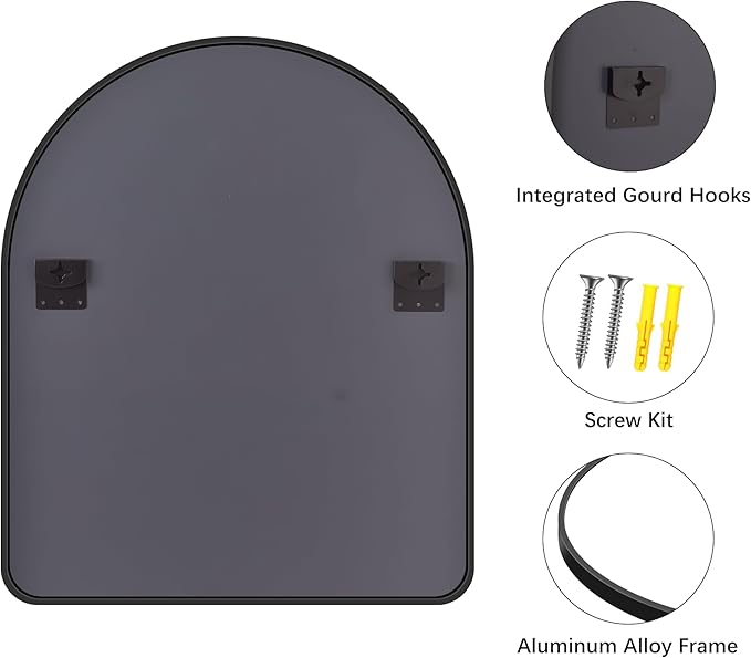FORBATH Arched Wall Mirror 40"x48", Large Arch Bathroom Mirror Black Aluminum Wide Frame for Decor Dresser Mirror for Bedroom Living Room Entryway, Hanging or Leaning Against Wall