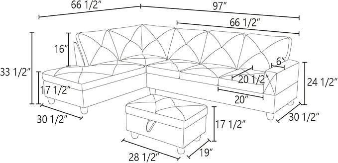 L-Shaped Sectional Sofa with Ottoman, Right-Facing Modern Microfiber Couch for Living Room, Bedroom, Office, Espresso