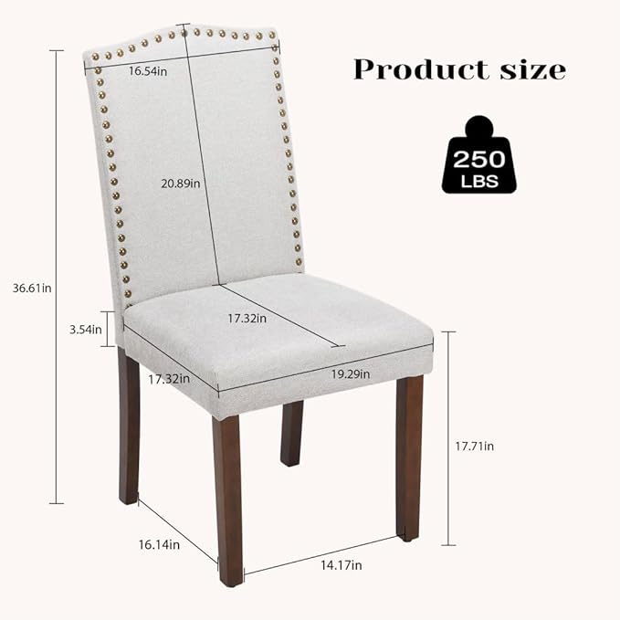 Kitchen Chairs Set of 4 Modern Upholstered Fabric Seat with Nailhead Trim and Ergonomic Lumbar Support for Living Room and Rustic Farmhouse Dining Area, Grey