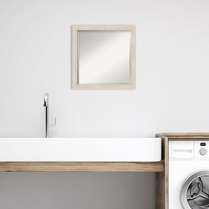 Amanti Art White Bathroom Mirror for Over Sink, 23x23 Hardwood White Wash Narrow Square Vanity Mirror, Medium Country Rustic Wood Frame, Hangs Horizonally and Vertically, Bathroom Wall Decor, Beveled