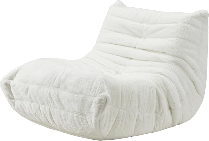 Bean Bag Chairs for Adults Giant Bean Bag Chair Memory Foam BeanBag Chair Big Bean Bag Sofa with Filler Faux Fur Fireside Beanbags Lazy Sofa for Living Room Bedroom Dorm Office (White Plush)