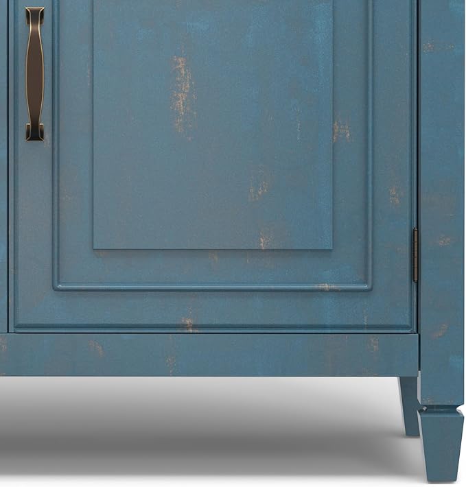 SIMPLIHOME Connaught 40-inch Wide Solid Wood Storage Cabinet in Distressed Coastal Blue for Entryway, Living Room, Organizer for Hats, Gloves, Shoes, Keys, Slim Design, Traditional Style