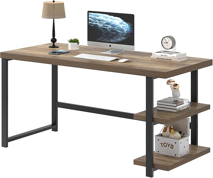 FOLUBAN Computer Desk, Modern Home Office Desk with Storage Shelves, Writing Study Gaming Table for Living Room Bedroom, Rustic Oak, 53 Inch