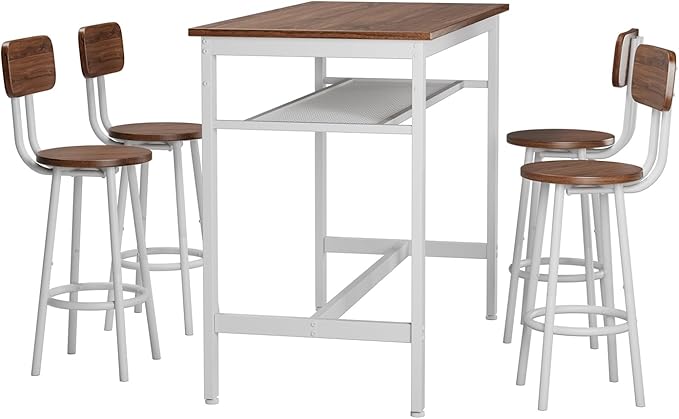 5-Piece Bar Table and Chairs Set, 43.3'' Pub Table Set Modern Small Table and Chairs Set of 4 for Breakfast Nook Living Room Small Space Restaurant, Wooden