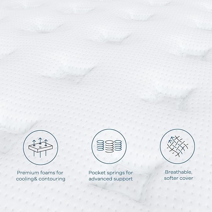 Coolvie 12 Inch King Size Mattress, Firm Feel Fiberglass Free Hybrid Mattress for Extra Lumbar & Hip Support, Cooling Knit Fabric Cover- King Mattress in a Box, CertiPUR-US® Certified foam-80x76x12