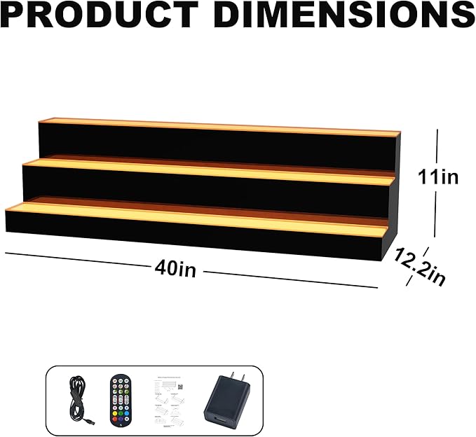 MESAlLUP Acrylic 40 Inch 3 Tier High Light LED Detachable Liquor Bottle Display Shelf with Remote Control, Mulit Color Lighting for Home Mini Bars, Restaurants & Party Use(Without Power Bank)