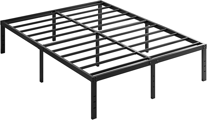 EMODA Queen Bed Frame No Box Spring Needed 14 Inch Heavy Duty Metal Platform BedFrame Queen Size with Steel Slats, Easy Assembly, Black