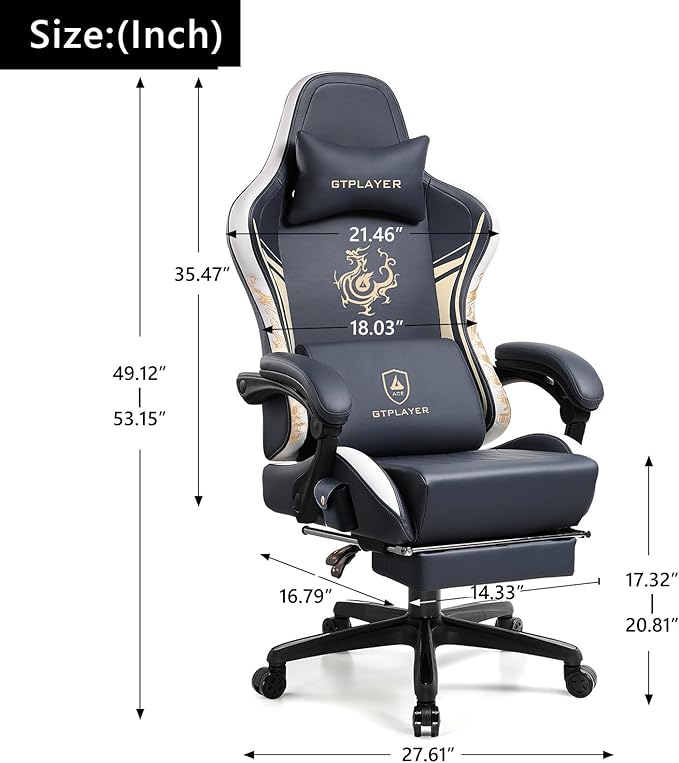 GTPLAYER Gaming Chair with Bluetooth Speakers and Footrest, Dragon Series Video Game Chair, Heavy Duty, Ergonomic, Esports Computer Office Chair,(BLUEGRAY)