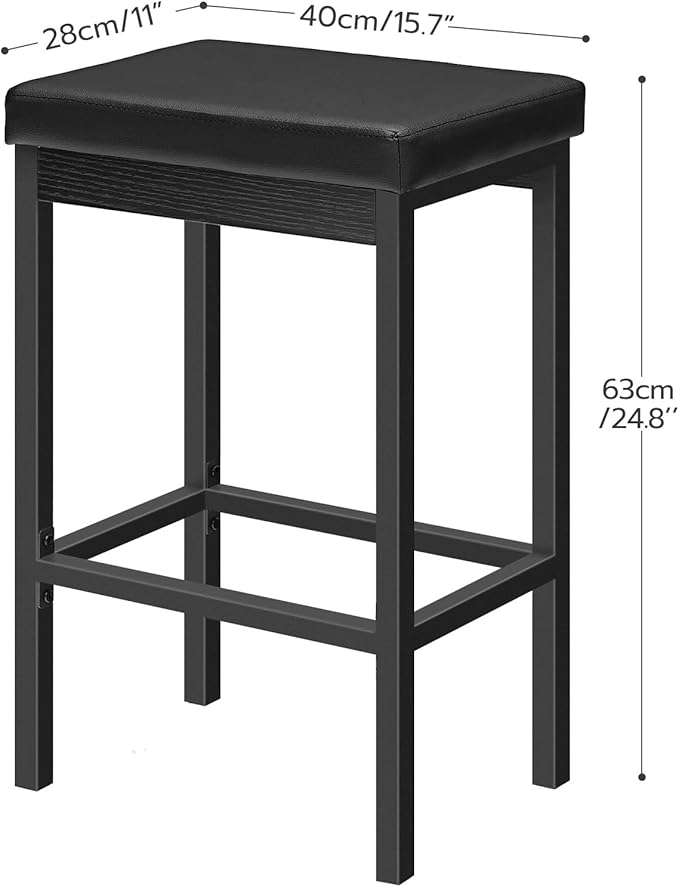 HOOBRO Bar Stools, Set of 4 Bar Chairs, 24.8-Inch Height Stools, Breakfast Bar Stools, Kitchen Stools, 2" Thick Upholstery, for Kitchen, Dining Room, Cafe, Bar Counter, Black BB21BYP401