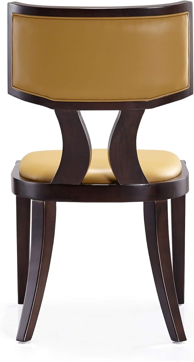 Manhattan Comfort Pulitzer Faux Leather Dining Chairs Set of 2, Solid Beech Wood with Walnut Finish, Iconic Greek Design, Fully Assembled Accent Kitchen Furniture, Camel