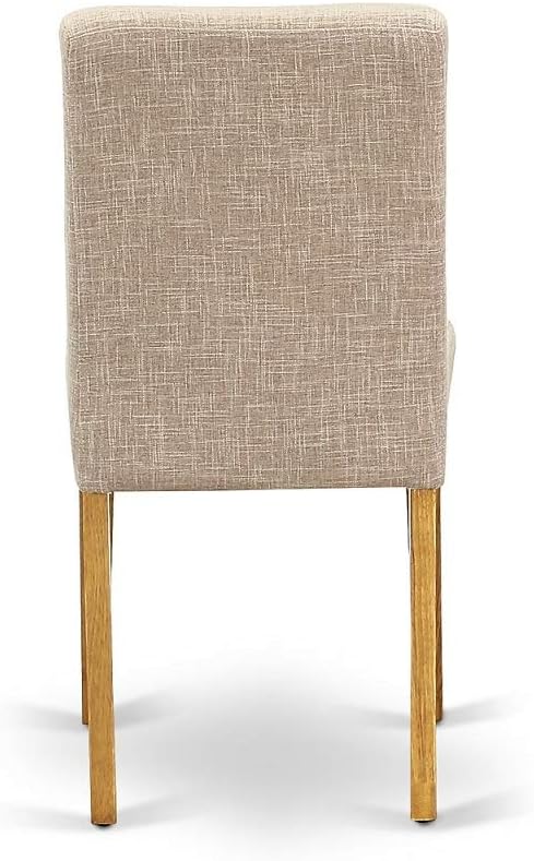 East West Furniture ANAB3-OAK-04 3 Piece Dinette Set for Small Spaces Contains a Round Dining Table with Pedestal and 2 Light Tan Linen Fabric Upholstered Chairs, 36x36 Inch, Oak