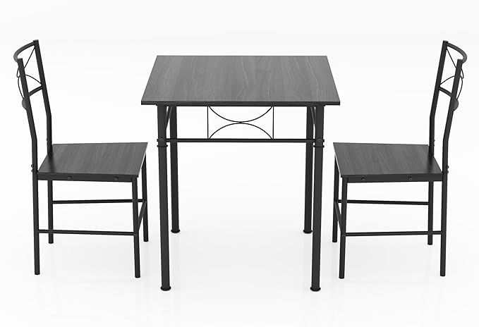 JOIN IRON 3-Piece Kitchen Dining Room Table Set for Small Spaces，Iron Wood Square Table with 2 Chairs for Kitchen Dining Room Furniture (Ash)