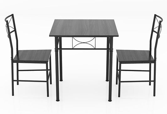 JOIN IRON 3-Piece Kitchen Dining Room Table Set for Small Spaces，Iron Wood Square Table with 2 Chairs for Kitchen Dining Room Furniture (Ash)