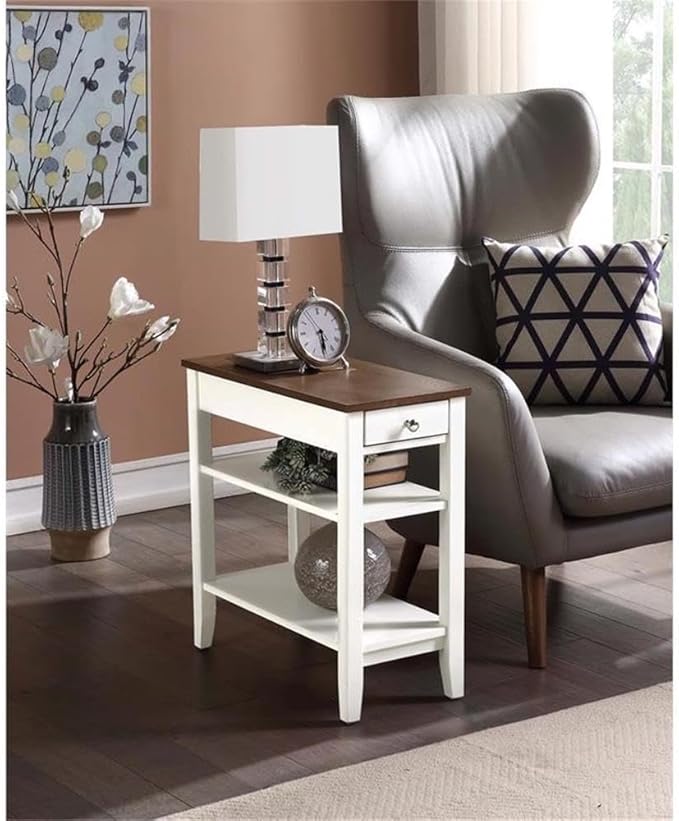 Convenience Concepts American Heritage Chairside End Table with Drawer 23.5" - Classic Living Room Table with Storage Shelf, Bedroom Nightstand, Driftwood/White