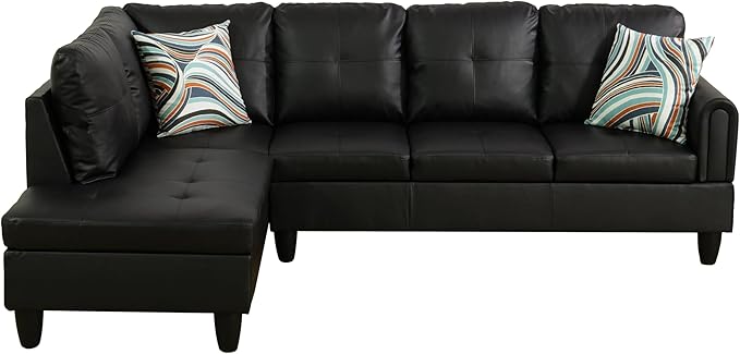 NicBex Sectional Couch 3 Pieces Sofa Set with Right Chaise Faux Leather L Shaped Cloud Couch for Living Room Furniture Sets with Storage Ottoman, Modular Sofa for Living Room & Apartment, Black