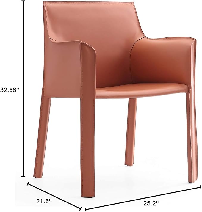 Manhattan Comfort Vogue Modern Faux Leather Dining Chairs, Metal Frame, Comfortable Padded Seat, Fully Assembled Armchair Accent Furniture, Set of 2, Clay