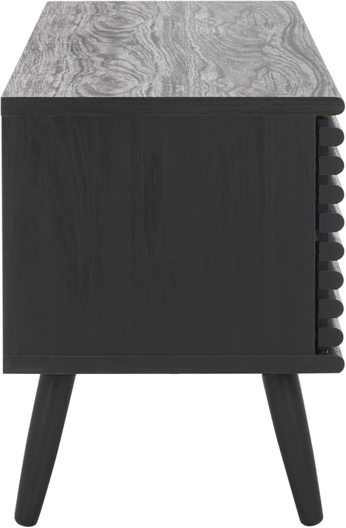 SAFAVIEH Averi TV Stand for up to 65" Flatscreen – Black, 2 Sliding Doors with Interior Storage, 2 Open Shelves, Entertainment Media Console (MED9637B)
