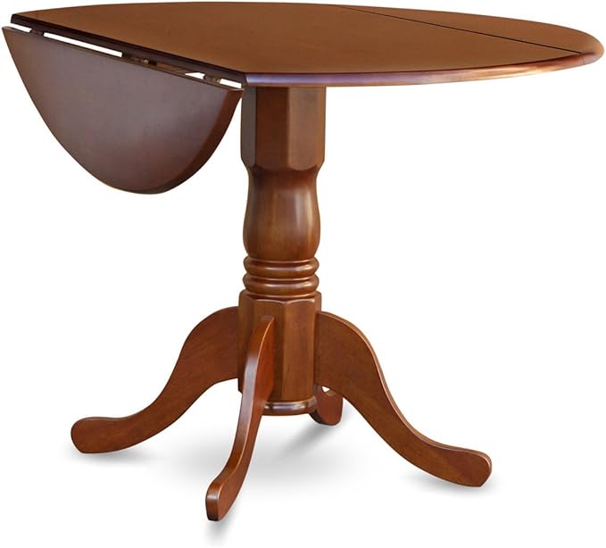 East West Furniture DLAV3-SBR-W 3 Piece Dining Table Set for Small Spaces Contains a Round Dining Room Table with Dropleaf and 2 Wood Seat Chairs, 42x42 Inch, Saddle Brown
