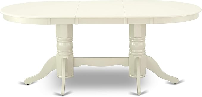 East West Furniture VAAD9-LWH-LC 9 Piece Kitchen Table & Chairs Set Includes an Oval Dining Room Table with Butterfly Leaf and 8 Faux Leather Upholstered Chairs, 40x76 Inch, Linen White