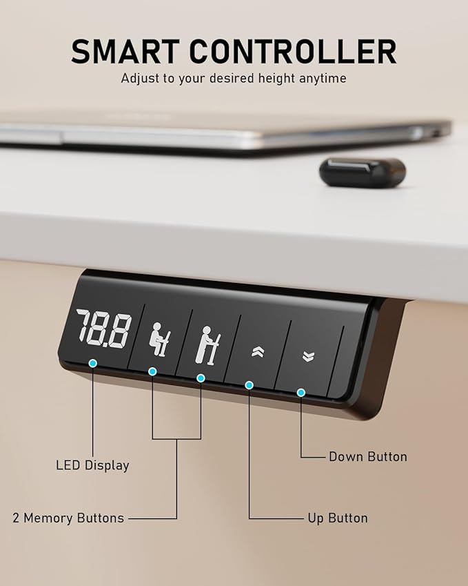 Standing Desk, Large Height Adjustable Electric Stand up Desk, 55 x 24 Inches Sit Stand Home Office Desk, with Splice Board, White Frame/White Top