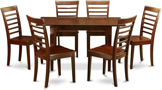 East West Furniture NOML7-MAH-W 7 Piece Kitchen Table Set Consist of a Rectangle Dining Table with Butterfly Leaf and 6 Dining Room Chairs, 32x54 Inch, Mahogany