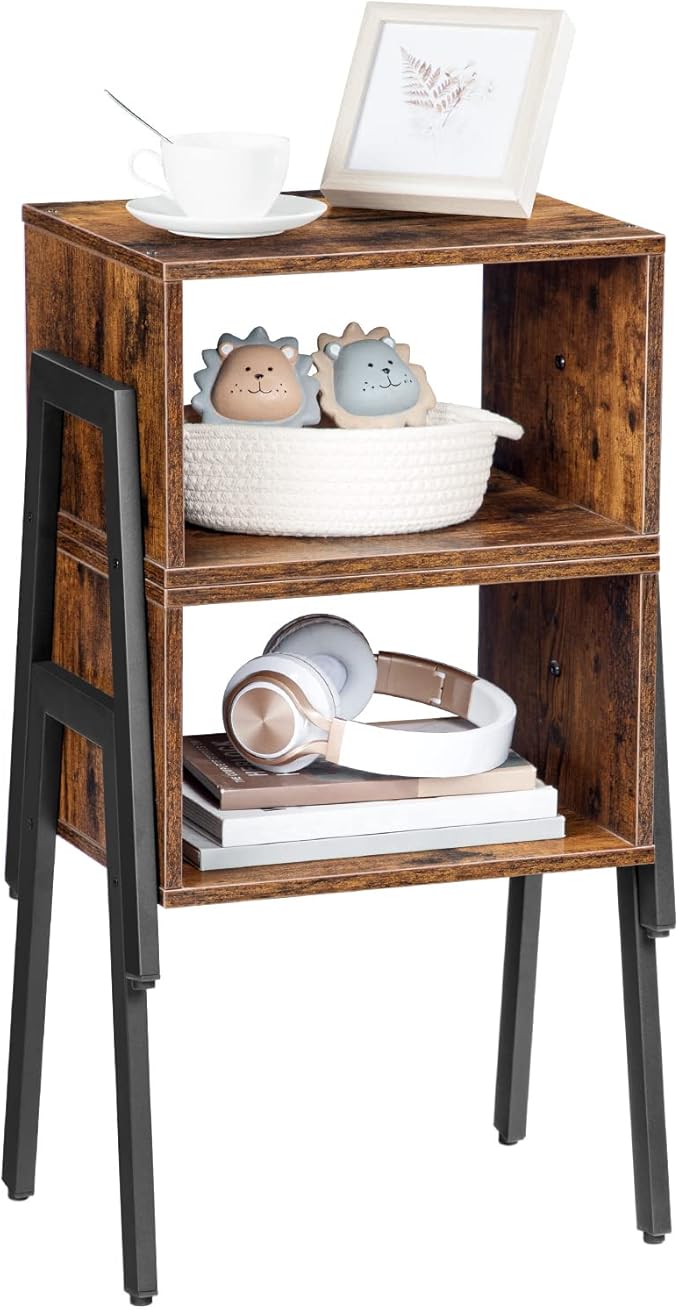 HOOBRO Nightstands Set of 2, Stackable End Table, Side Table, Bedside Tables with Open Storage Shelf, for Bedroom, Living Room, Rustic Brown BF38BZP201