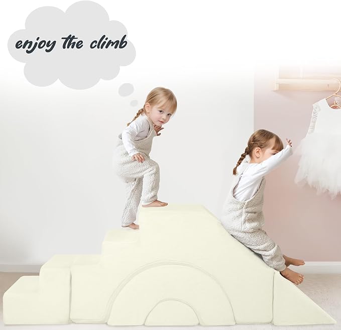 MeMoreCool Foam Climbing Toddler Couch, Modular Kids Sofa with Slide & Stair, Convertible Baby Couch for Playroom, Sectional Furniture for Crawling, Climbing, and Kids’ Play