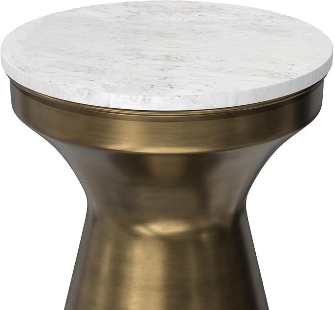 SIMPLIHOME Raquel Modern Contemporary 14 inch Wide Metal Side Table in White / Antique Brass, Fully Assembled for the Living Room and Bedroom