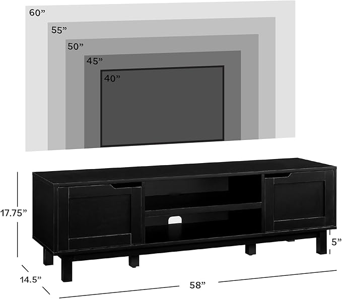 Walker Edison Tage Modern Pull-Open Door Low Stand for TVs up to 65 Inches, 58 Inch, Solid Black