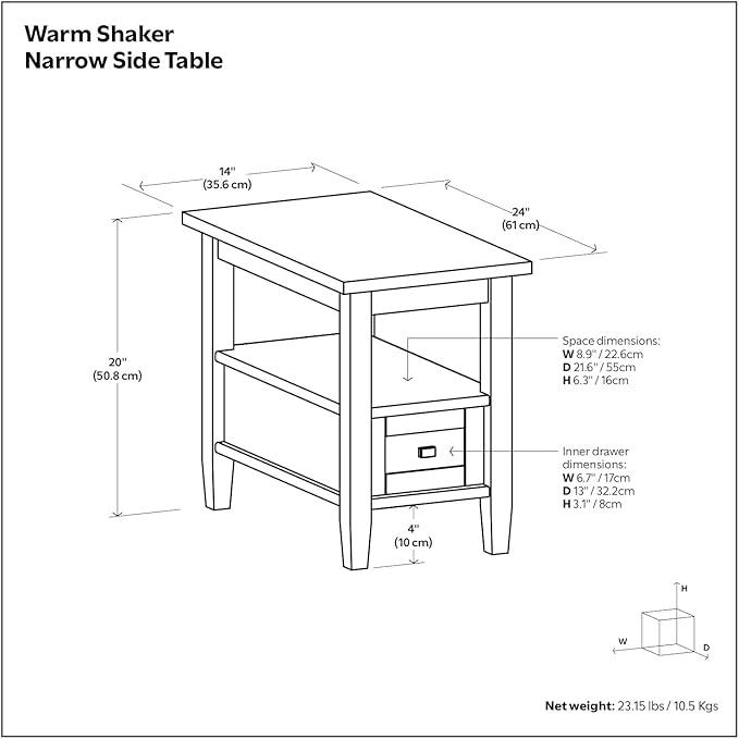 SIMPLIHOME Warm Shaker SOLID WOOD 14 Inch Wide Rectangle Transitional Narrow Side Table in Distressed Charcoal Brown, For the Living Room and Bedroom