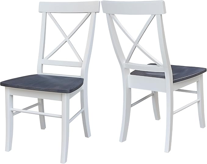 Set of Two X-Back Dining Chairs, White/Heather Gray