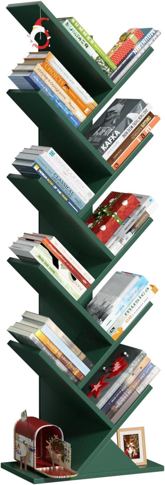 10 Tier Tree Book Shelf, Floor Standing Wood Bookshelf for Narrow Space, Storage Organizer Bookshelves for Books/CDs/Magazine, Bookcase with Shelves for Home Office, Living Room