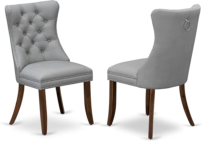 East West Furniture ANDA5-AWA-27 5 Piece Kitchen Table & Chairs Set Includes a Round Dining Table with Pedestal and 4 Polyester Fabric Upholstered Chairs, 36x36 Inch, Antique Walnut