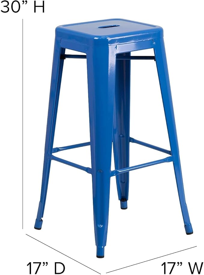 Flash Furniture Lily 4 Pack Commercial Grade 30" High Backless Blue Metal Indoor-Outdoor Barstool with Square Seat