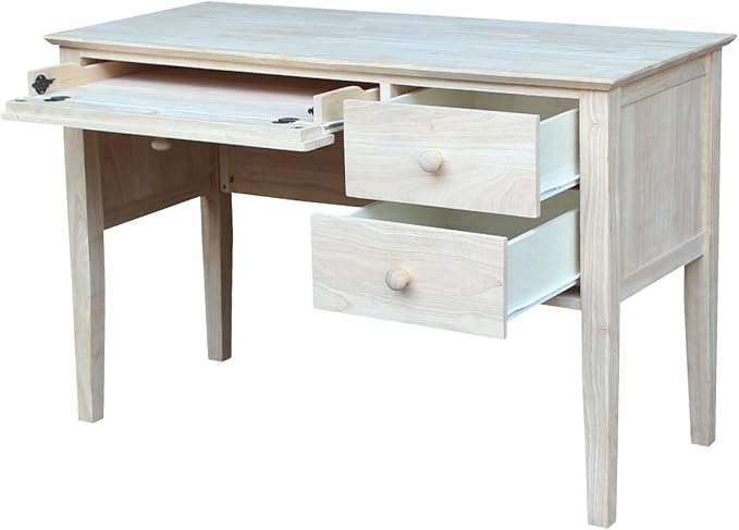 IC International Concepts, Brooklyn Desk, Solid Real Wood, Sturdy Parawood, DIY, Paint/Stain Ready, Unfinished